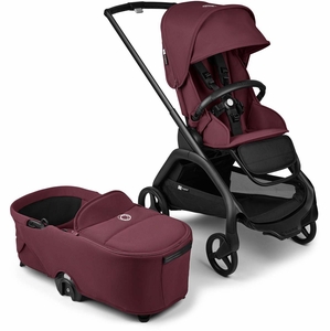 Bugaboo Dragonfly Complete Lightweight Compact Stroller + Bassinet - Black / Dark Cherry / Dark Cherry