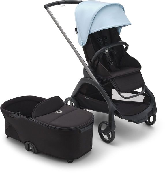 Bugaboo Dragonfly Complete Lightweight Compact Stroller + Bassinet - Graphite / Midnight Black / Skyline Blue