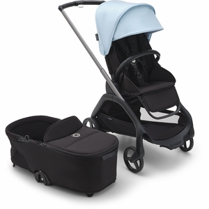Bugaboo Dragonfly Complete Lightweight Compact Stroller + Bassinet - Graphite / Midnight Black / Skyline Blue