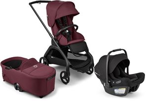 Bugaboo Dragonfly Stroller + Bassinet + Turtle Air Shield Travel System Bundle - Black / Dark Cherry / Dark Cherry / Black