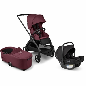 Bugaboo Dragonfly Stroller + Bassinet + Turtle Air Shield Travel System Bundle - Black / Dark Cherry / Dark Cherry / Black