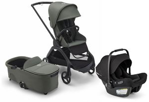 Bugaboo Dragonfly Stroller + Bassinet + Turtle Air Shield Travel System Bundle - Black / Forest Green / Forest Green / Black