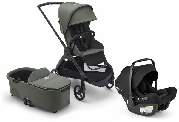 Bugaboo Dragonfly Stroller + Bassinet + Turtle Air Shield Travel System Bundle - Black / Forest Green / Forest Green / Black