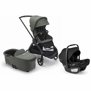 Bugaboo Dragonfly Stroller + Bassinet + Turtle Air Shield Travel System Bundle - Black / Forest Green / Forest Green / Black