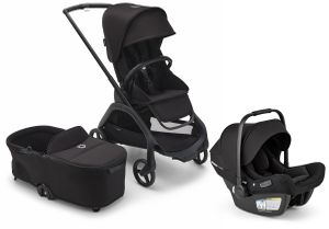 Bugaboo Dragonfly Stroller + Bassinet + Turtle Air Shield Travel System Bundle - Black / Midnight Black / Midnight Black / Black