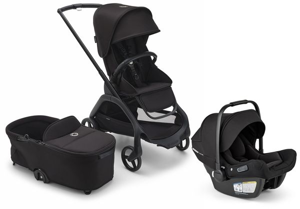 Bugaboo Dragonfly Stroller + Bassinet + Turtle Air Shield Travel System Bundle - Black / Midnight Black / Midnight Black / Black