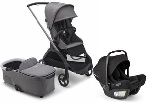 Bugaboo Dragonfly Stroller + Bassinet + Turtle Air Shield Travel System Bundle - Graphite / Grey Melange / Grey Melange / Black
