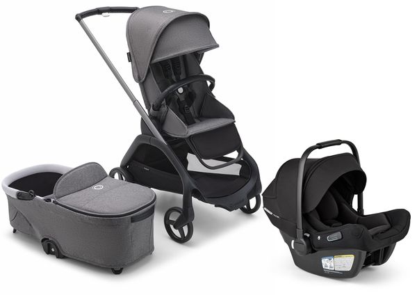 Bugaboo Dragonfly Stroller + Bassinet + Turtle Air Shield Travel System Bundle - Graphite / Grey Melange / Grey Melange / Black