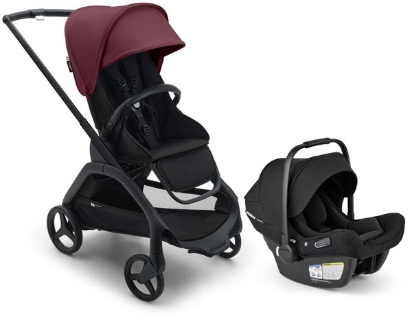 Bugaboo Dragonfly Stroller + Turtle Air Shield Travel System Bundle - Black / Dark Cherry / Dark Cherry / Black