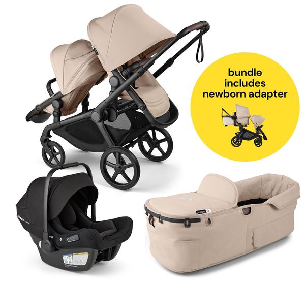 Bugaboo Kangaroo All-Position Newborn Double Stroller + Turtle Air Shield By Nuna Travel System Bundle - Black / Desert Taupe / Desert Taupe / Black