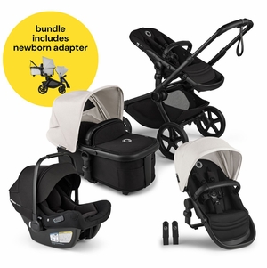 Bugaboo Kangaroo All-Position Newborn Double Stroller + Turtle Air Shield By Nuna Travel System Bundle - Black / Midnight Black / Misty White / Black