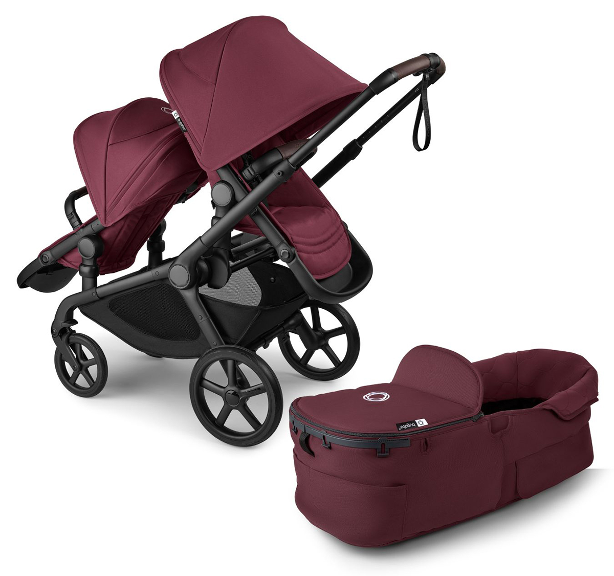 Bugaboo Kangaroo Double Stroller Bundle - Black / Dark Cherry / Dark Cherry