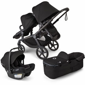 Bugaboo Kangaroo Double Stroller + Turtle Air Shield By Nuna Travel System Bundle - Black / Midnight Black / Midnight Black / Black