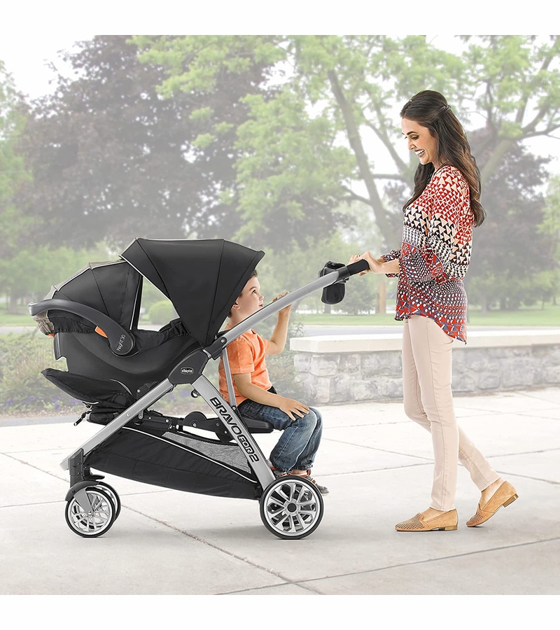 Chicco BravoFor2 Standing/Sitting Double Stroller + Keyfit 30 Travel