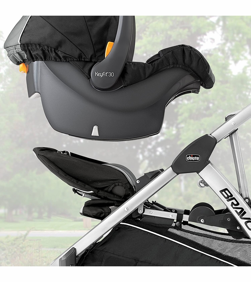 Chicco BravoFor2 Standing/Sitting Double Stroller + Keyfit 30 Travel System Bundle Iron / Orion