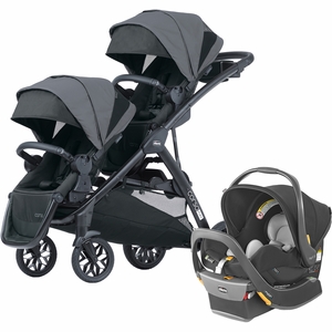 Chicco Corso Flex Sibling Double Stroller Travel System Bundle - Legend