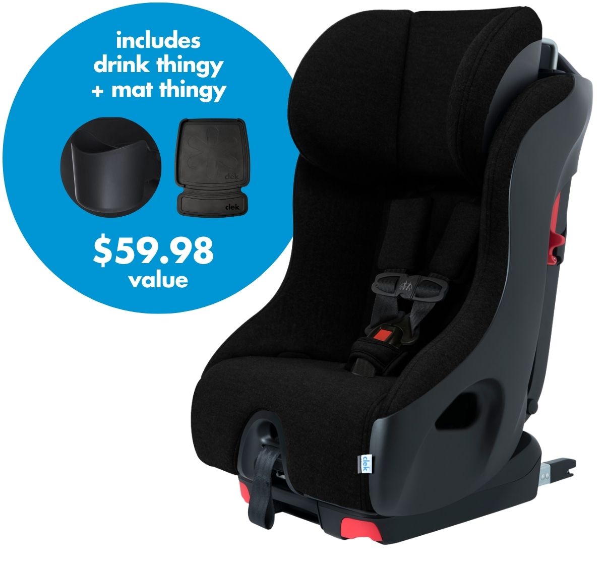 Clek Foonf Convertible Car Seat + Drink & Mat Thingy Bundle Carbon