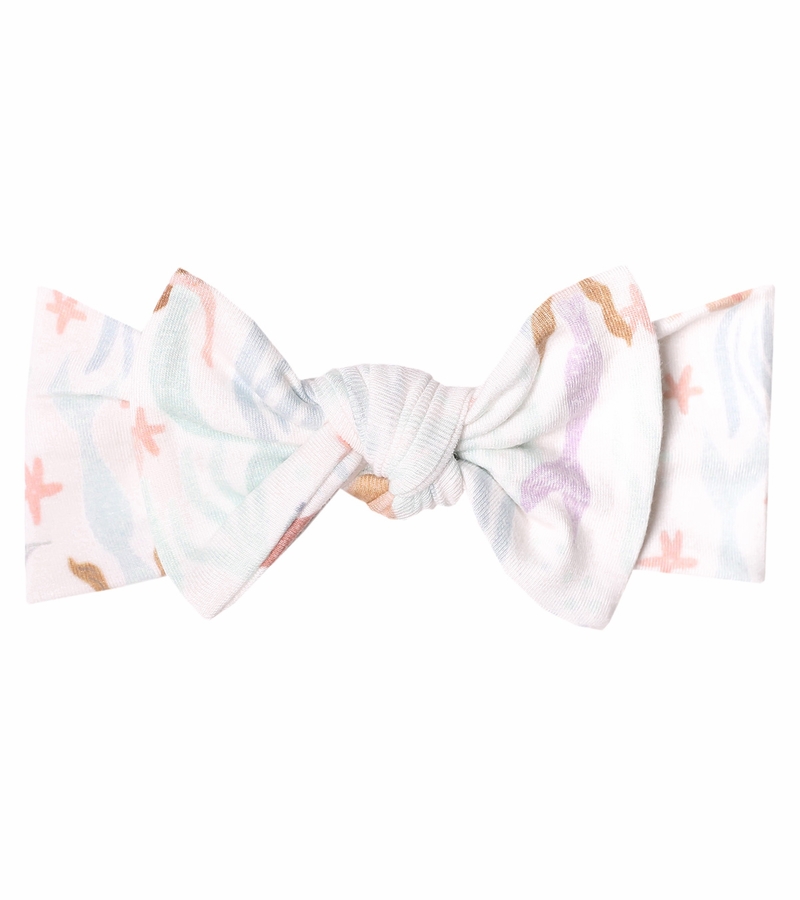 Copper Pearl Knit Headband Bow Coral