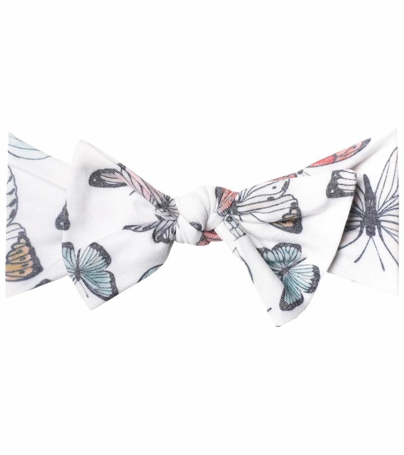 Copper Pearl Knit Headband Bow Dot