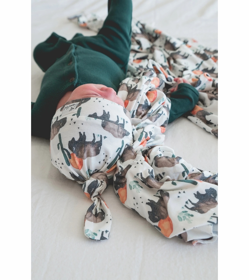 Copper Pearl Newborn Top Knot Hat Bison