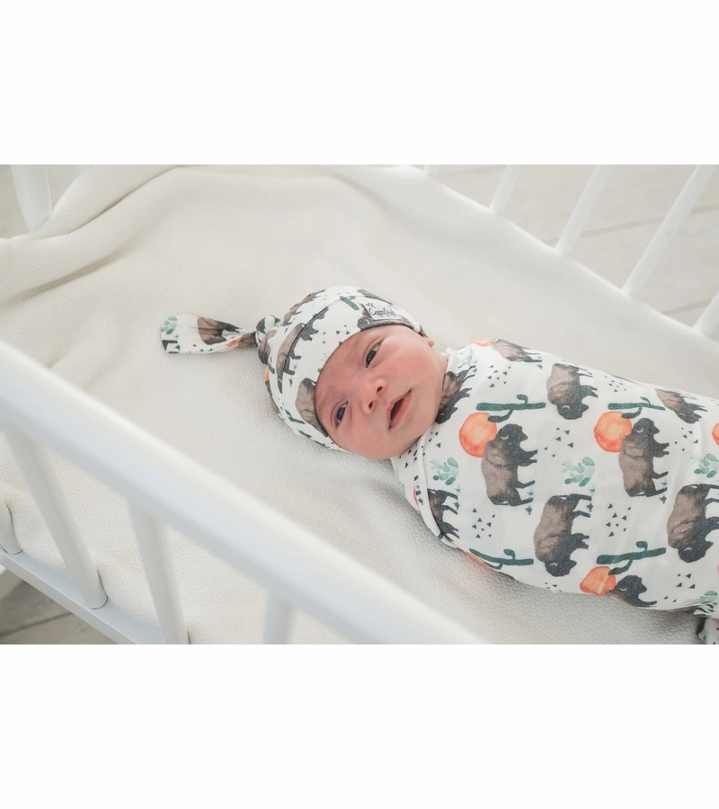 Copper Pearl Newborn Top Knot Hat Bison