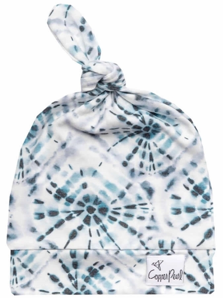 Copper Pearl Newborn Top Knot Hat - Indigo