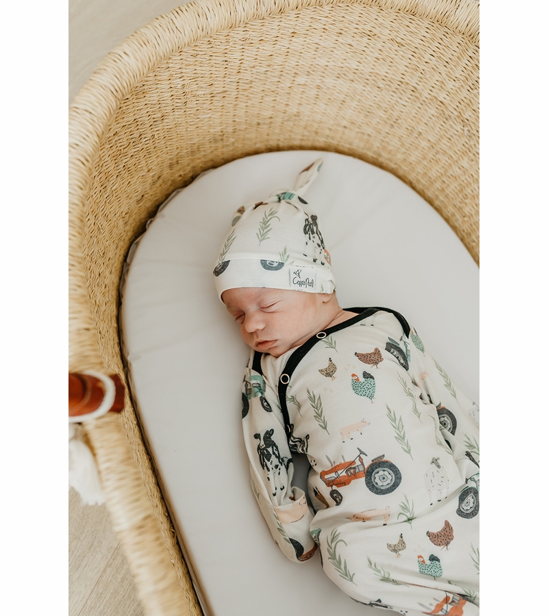 Copper Pearl Newborn Top Knot Hat Jo