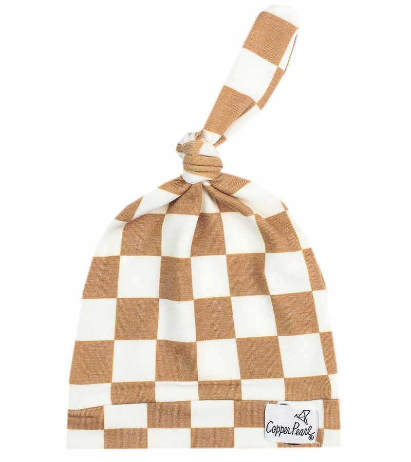 Copper Pearl Newborn Top Knot Hat Rad