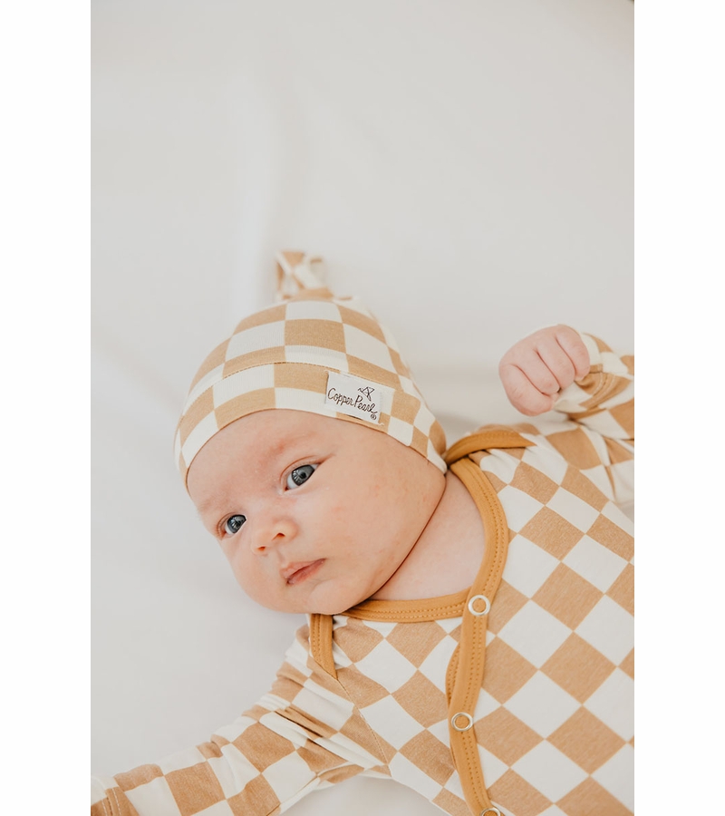 Copper Pearl Newborn Top Knot Hat Rad