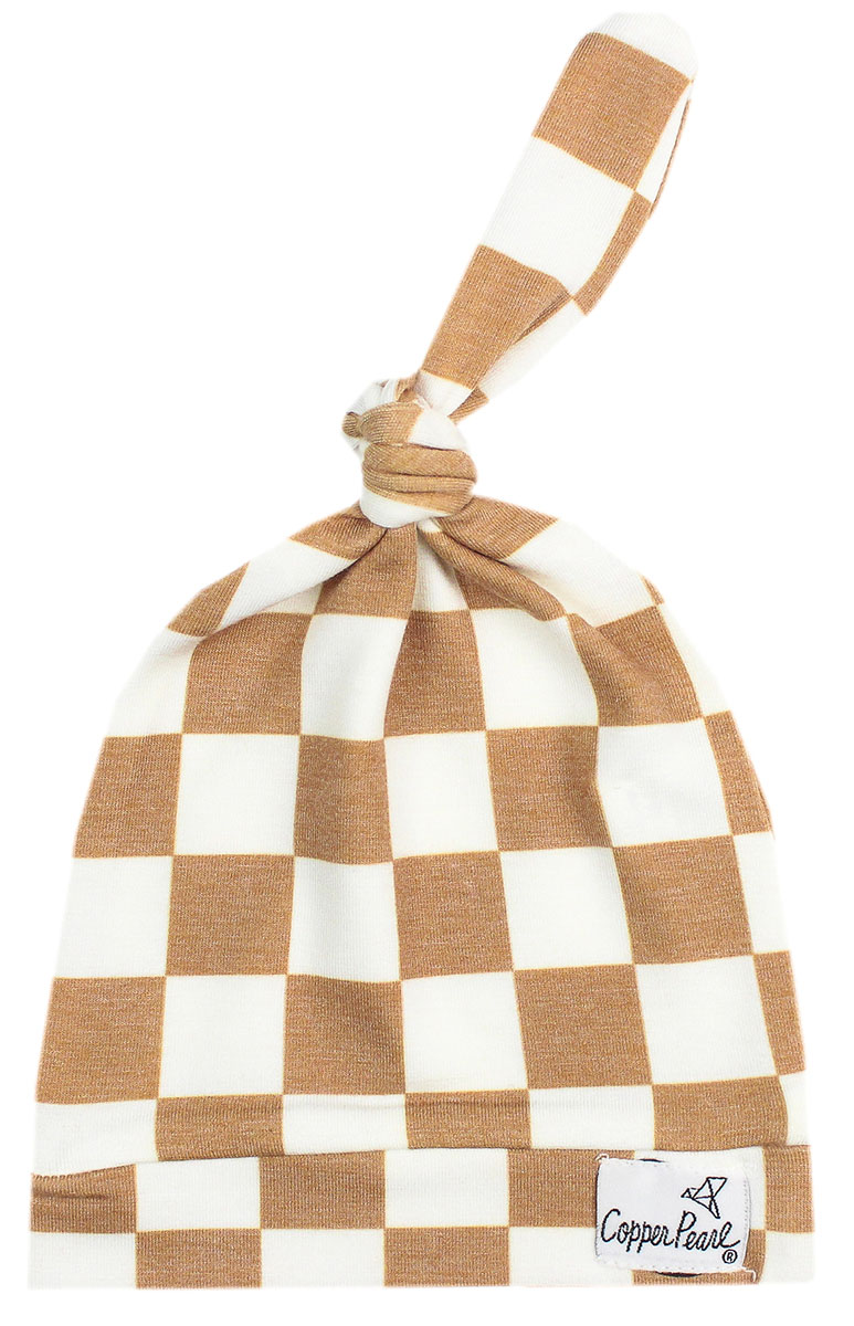Copper Pearl Newborn Top Knot Hat Rad