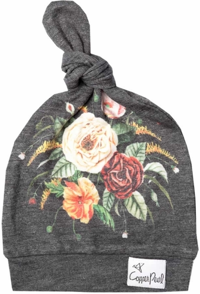 Copper Pearl Newborn Top Knot Hat - Raven