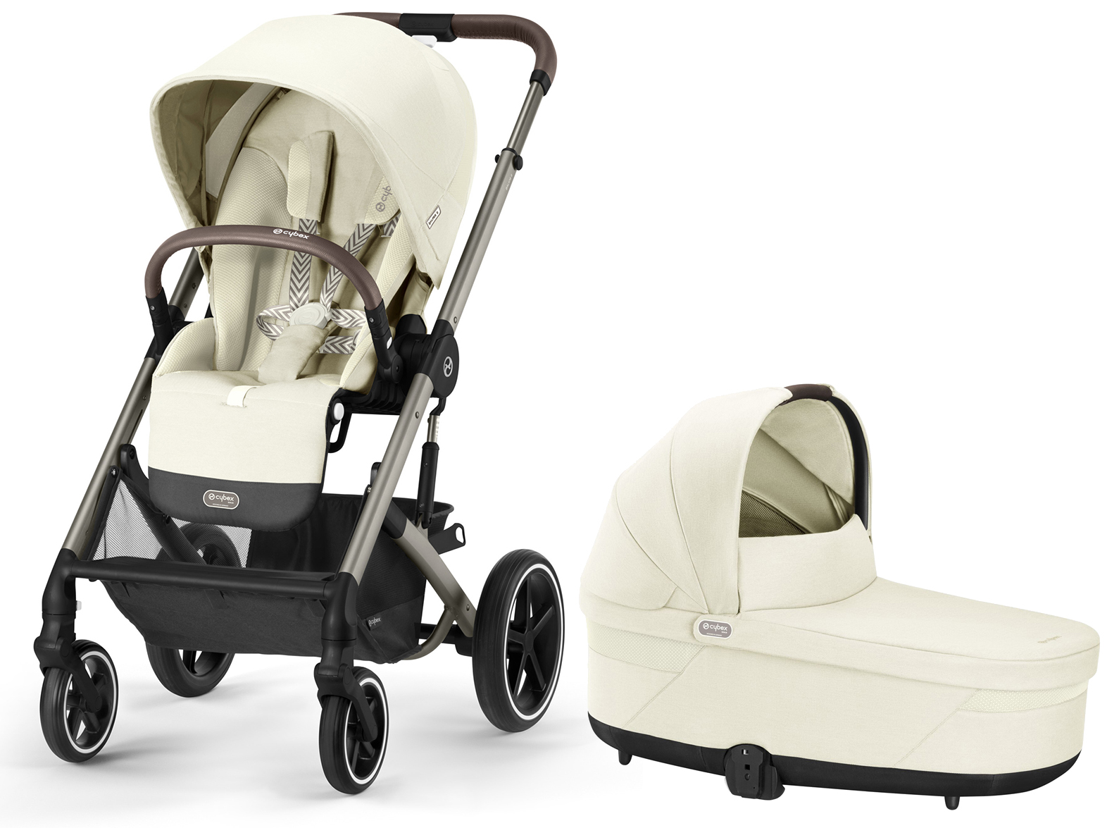 Cybex Balios Lux 2 Stroller + Cot Lux 2 Bundle - Taupe Frame / Seashell Beige