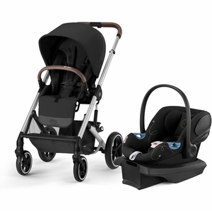 Cybex Balios S Lux + Aton G SensorSafe Travel System Bundle - Silver Frame / Moon Black / Moon Black