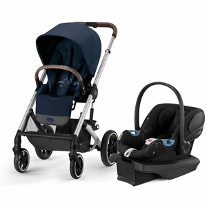 Cybex Balios S Lux + Aton G SensorSafe Travel System Bundle - Silver Frame / Ocean Blue / Moon Black
