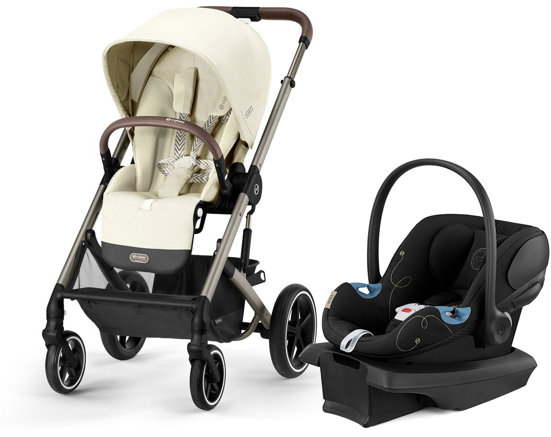 Cybex Balios Lux + Aton G SensorSafe Travel System Bundle - Taupe Frame / Seashell Beige / Moon Black