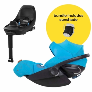 Cybex Cloud G Lux SensorSafe Comfort Extend Reclining Infant Car Seat + Sunshade Bundle - Beach Blue