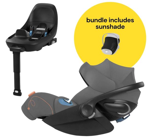 Cybex Cloud G Lux SensorSafe Comfort Extend Reclining Infant Car Seat + Sunshade Bundle - Lava Grey