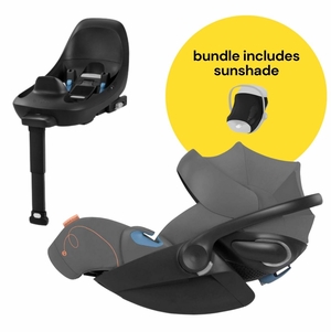 Cybex Cloud G Lux SensorSafe Comfort Extend Reclining Infant Car Seat + Sunshade Bundle - Lava Grey