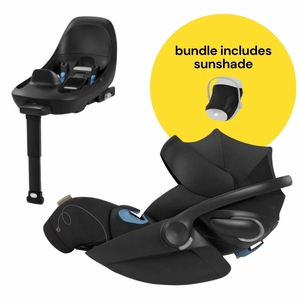 Cybex Cloud G Lux SensorSafe Comfort Extend Reclining Infant Car Seat + Sunshade Bundle - Moon Black