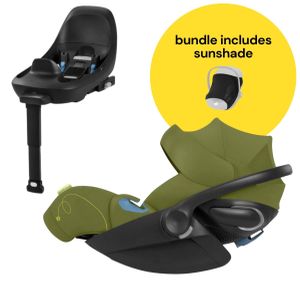 Cybex Cloud G Lux SensorSafe Comfort Extend Reclining Infant Car Seat + Sunshade Bundle - Nature Green