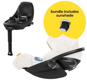 Cybex Cloud G Lux SensorSafe Comfort Extend Reclining Infant Car Seat + Sunshade Bundle - Seashell Beige