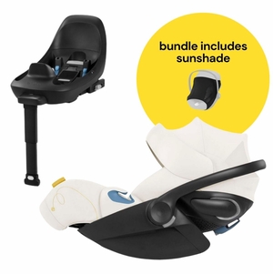 Cybex Cloud G Lux SensorSafe Comfort Extend Reclining Infant Car Seat + Sunshade Bundle - Seashell Beige