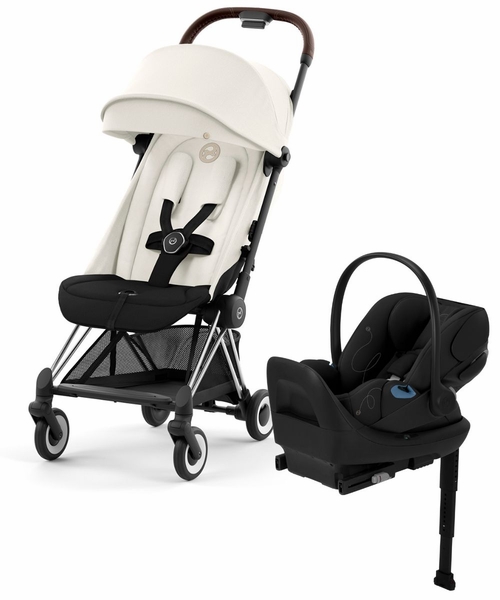 Cybex COYA Compact Stroller + Cloud G Lux SensorSafe Travel System Bundle - Chrome / Off White / Moon Black