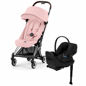 Cybex COYA Compact Stroller + Cloud G Lux SensorSafe Travel System Bundle - Chrome / Peach Pink / Moon Black