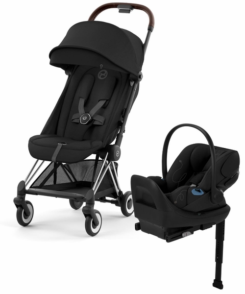 Cybex COYA Compact Stroller + Cloud G Lux SensorSafe Travel System Bundle - Chrome / Sepia Black / Moon Black