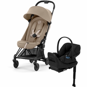 Cybex COYA Compact Stroller + Cloud G Lux SensorSafe Travel System Bundle - Matte Black / Cozy Beige / Moon Black