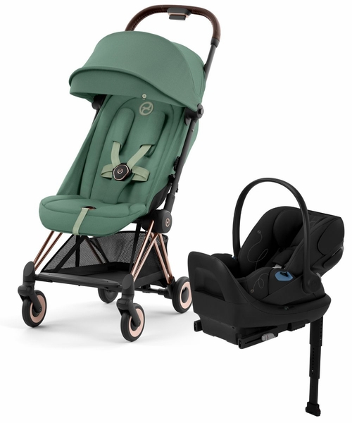 Cybex COYA Compact Stroller + Cloud G Lux SensorSafe Travel System Bundle - Rose Gold / Leaf Green / Moon Black