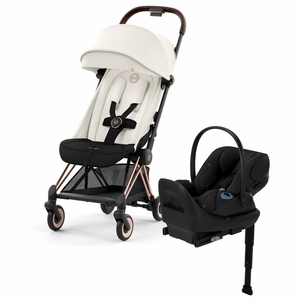 Cybex COYA Compact Stroller + Cloud G Lux SensorSafe Travel System Bundle - Rose Gold / Off White / Moon Black