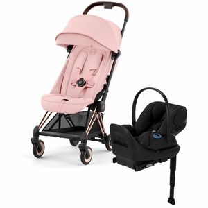 Cybex COYA Compact Stroller + Cloud G Lux SensorSafe Travel System Bundle - Rose Gold / Peach Pink / Moon Black