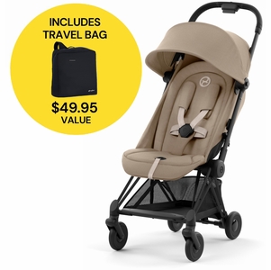 Cybex COYA Compact Stroller + Travel Bag Bundle - Matte Black / Cozy Beige